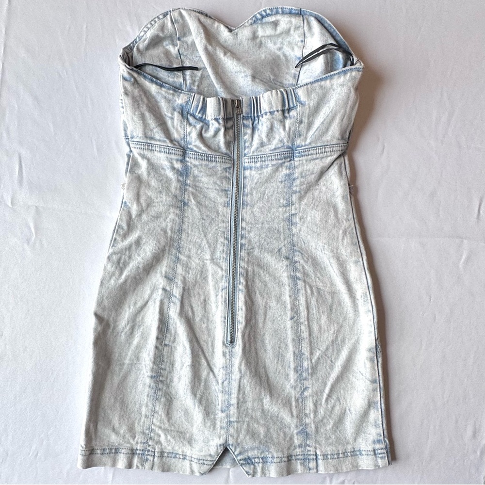 Insight Womens Dress Acid Wash Denim Strapless Sweetheart Pockets Mini Size 6 - Picture 9 of 13